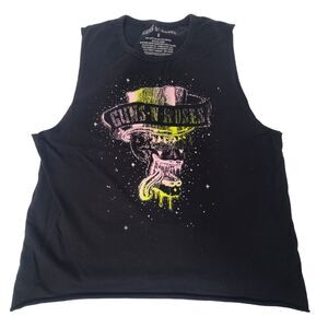 Guns N Roses Womens SZ S Black Cutout DIY Tank Top Skull Logo Sleeveless See Pic